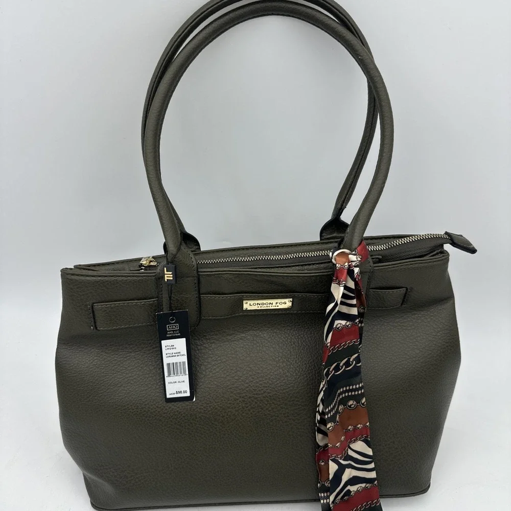 London‎ Fog Collection Lorianna Satchel Olive/green Leather Pocket NWT